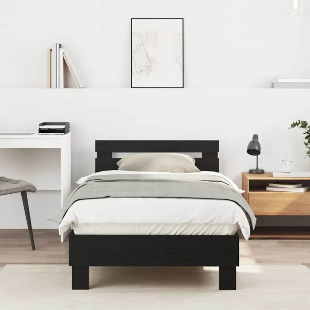 vidaXL Bedframe Zwart Eiken 193 x 95 x 88 cm Bewerkt hout