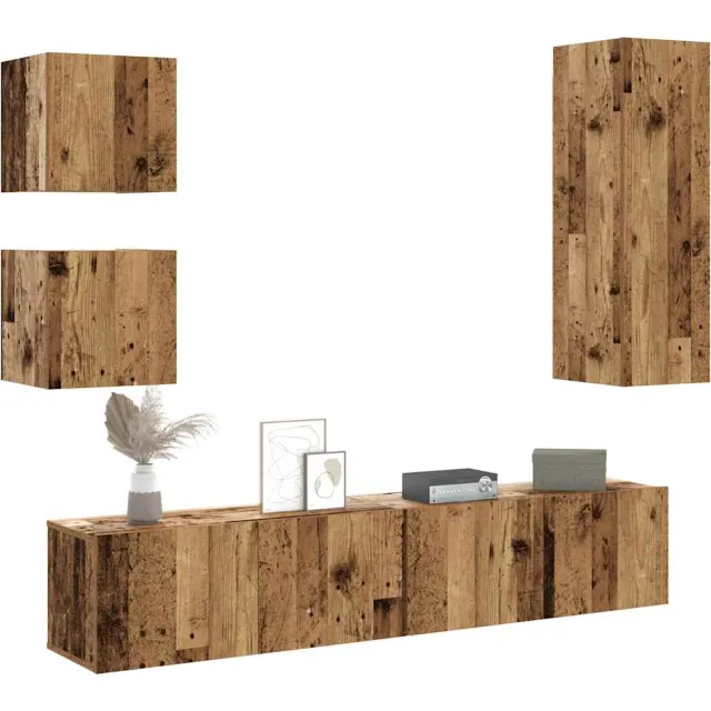 vidaXL 5-delig Tv-meubelset wandmontage bewerkt hout oud houtkleurig Bruin