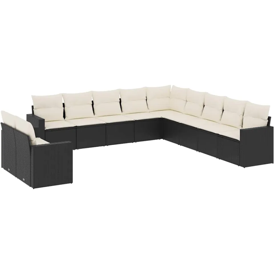 vidaXL 11-delige Loungeset met kussens poly rattan zwart