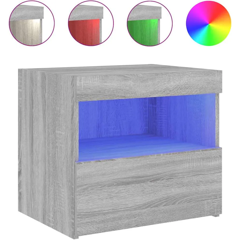 vidaXL Nachtkastje met LED-verlichting 50x40x45 cm grijs sonoma eiken, foto 3