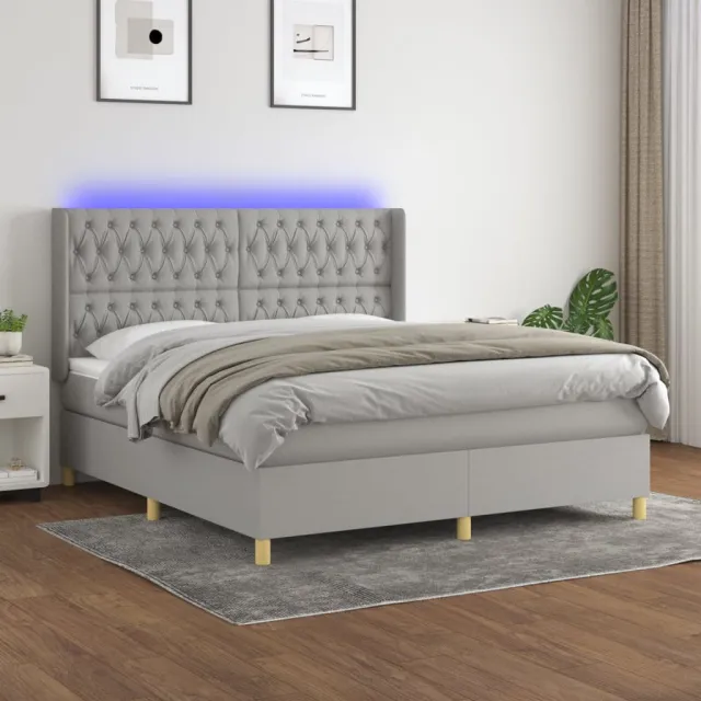 vidaXL Boxspring met matras en LED stof lichtgrijs 180x200 cm grijs