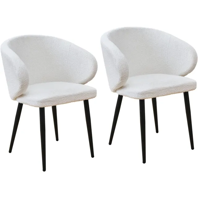 SVITA AUDREY Set van 2 eetkamerstoelen - keukenstoelen met armleuningen Teddy Bouclé wit