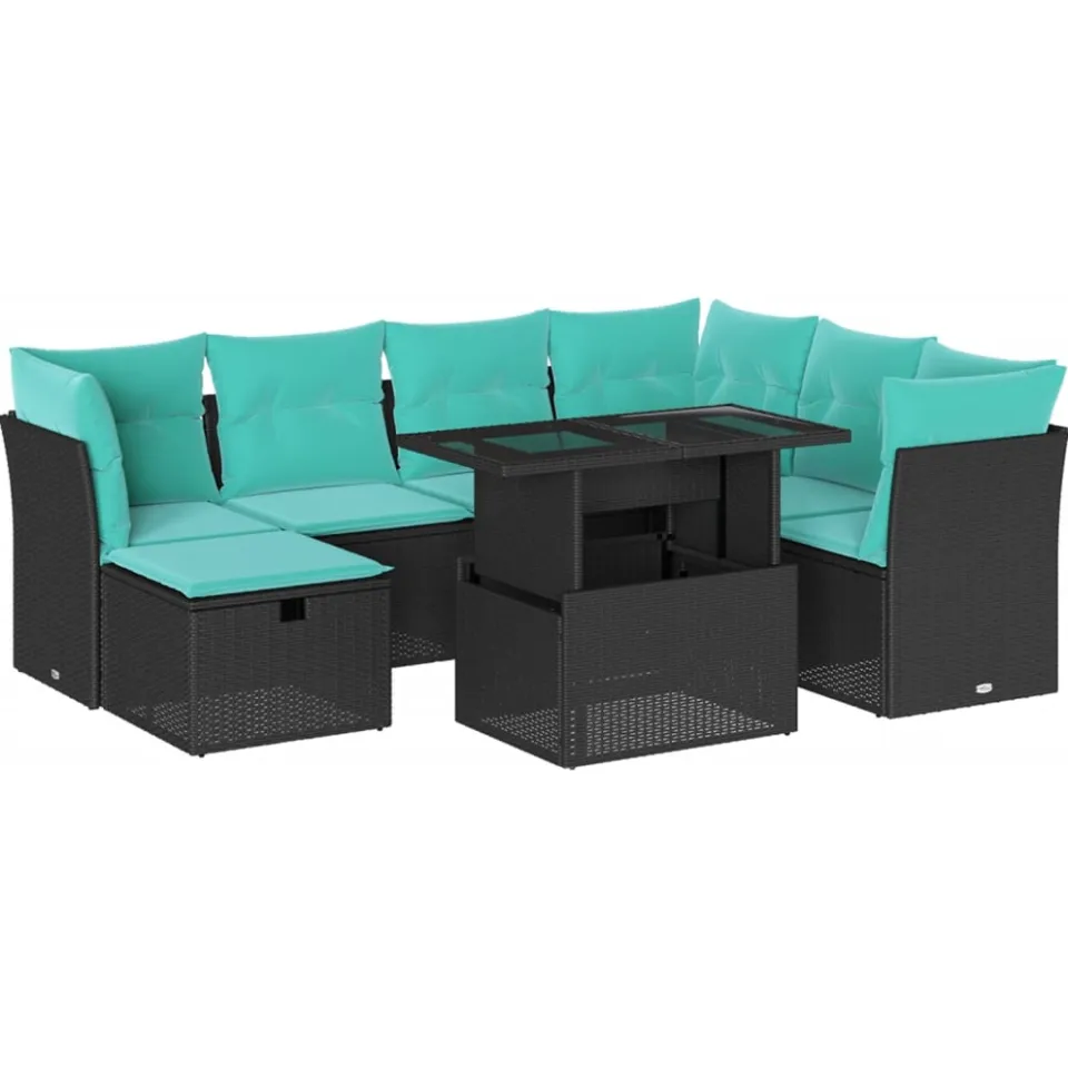 vidaXL 8-delige tuinbankset met kussens, zwart polyrotan