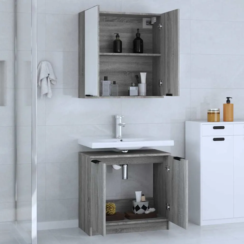 vidaXL 2-delige Badkamermeubelset bewerkt hout grijs sonoma eikenkleur, foto 3