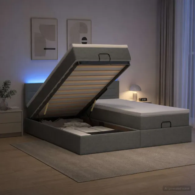 vidaXL Ottoman Bed met Matrassen en LED Donkergrijs 200 x 200 cm Stof