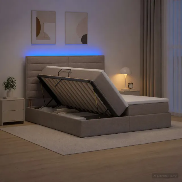 vidaXL LED Opslagbed met Matras Taupe 180 x 200 cm Stof