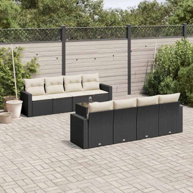 vidaXL 9-delige Loungeset met kussens poly rattan zwart, foto 2