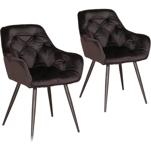 Happyment Eetkamerstoelen Fluweel - Zwart - Woonkamerstoelen - Fauteuil - Keukenstoelen - Kuipstoel - Set van 2