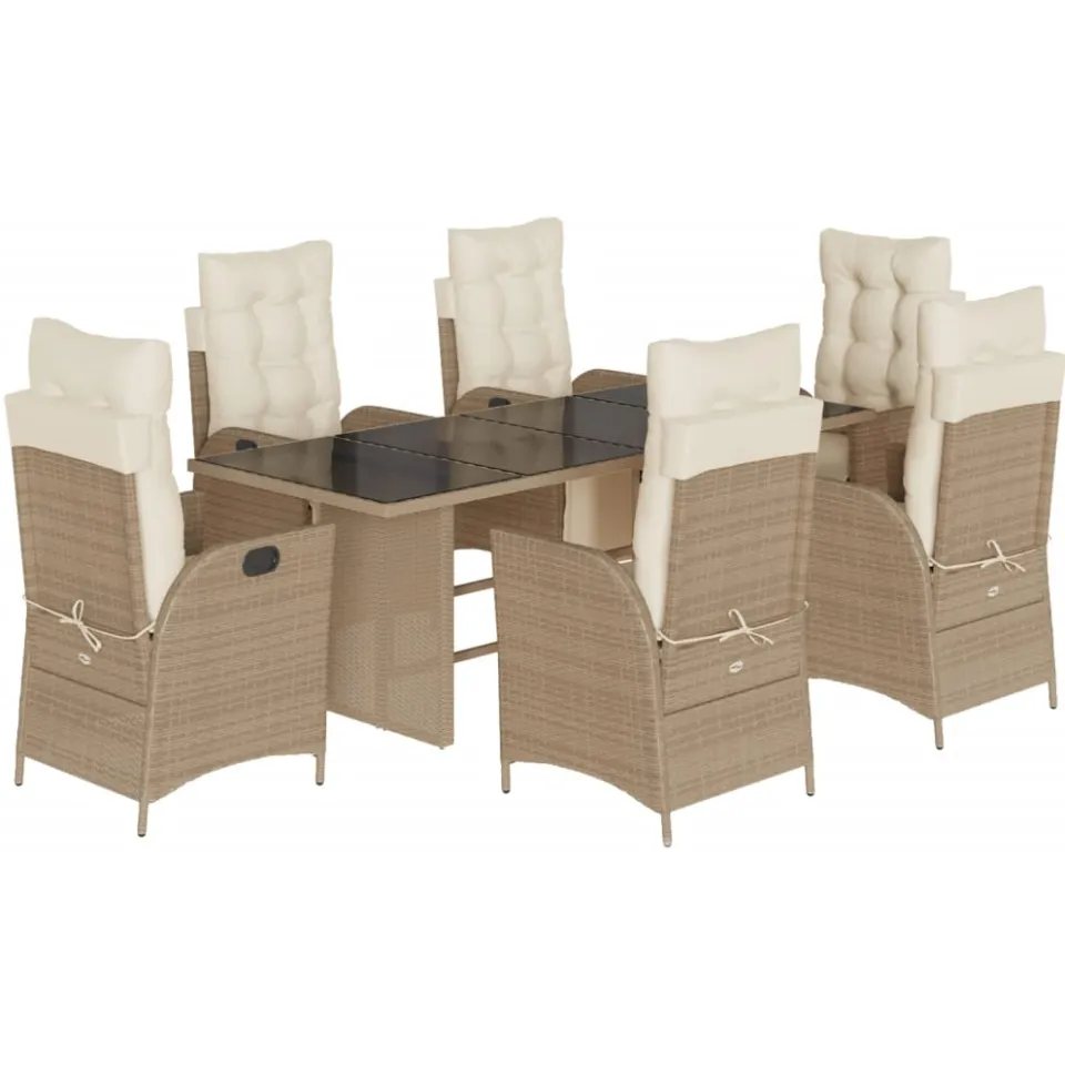 vidaXL 7-delige Tuinset met kussens poly rattan beige