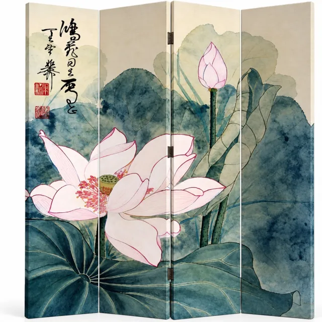 Fine Asianliving Chinees Kamerscherm Oosters Scheidingswand B160xH180cm 4 Panelen Retro Lotus multi