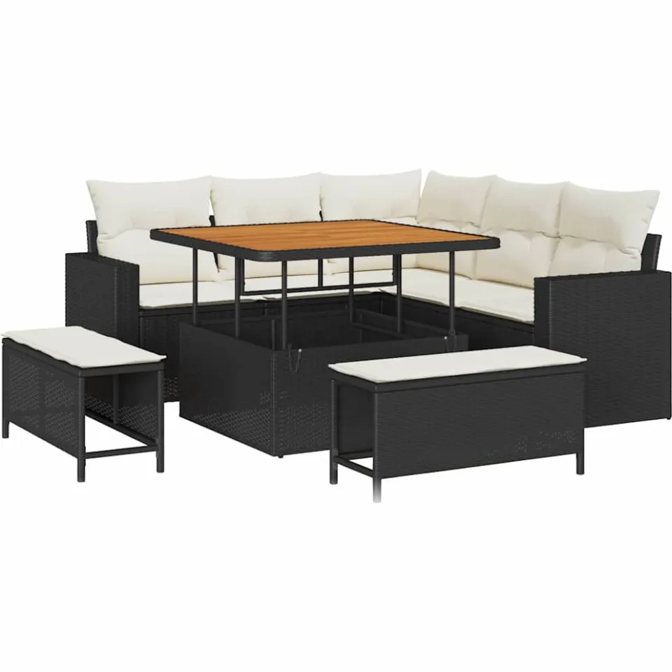 vidaXL Tuinbankenset 8 st Zwart poly rattan
