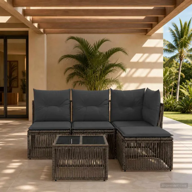vidaXL Tuinbankenset 5 st Grijs poly rattan, foto 2