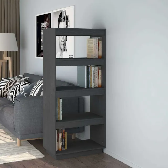 vidaXL Boekenkast/kamerscherm 60x35x135 cm massief grenenhout grijs, foto 2