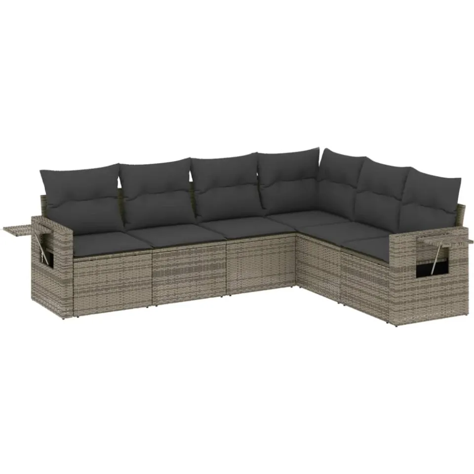 vidaXL 6-delige Loungeset met kussens poly rattan grijs, foto 3