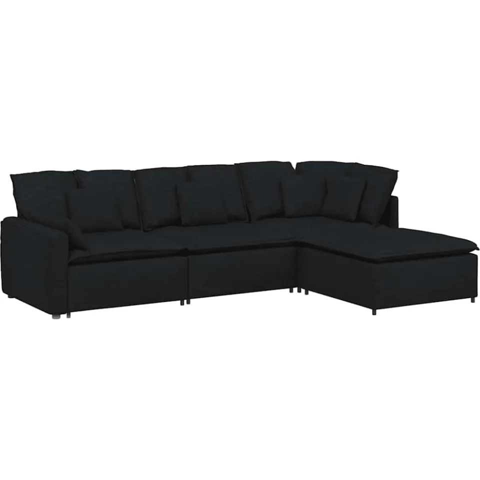 vidaXL Modulaire bank met voetenbank en kussens stof zwart, foto 3