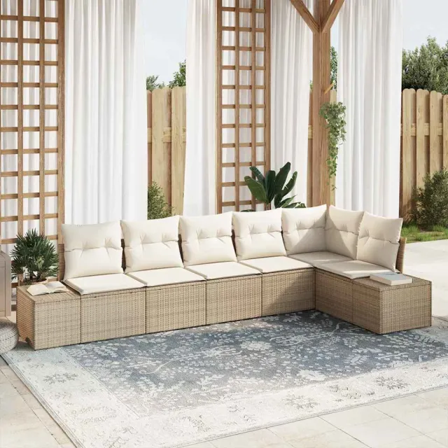 vidaXL Tuinbankenset 6 st Beige en Crème poly rattan, foto 2