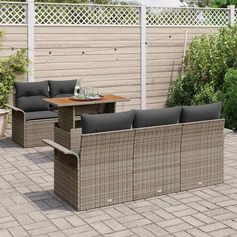 vidaXL Tuin Sofa Set 6 st Grijs Poly riet, foto 3