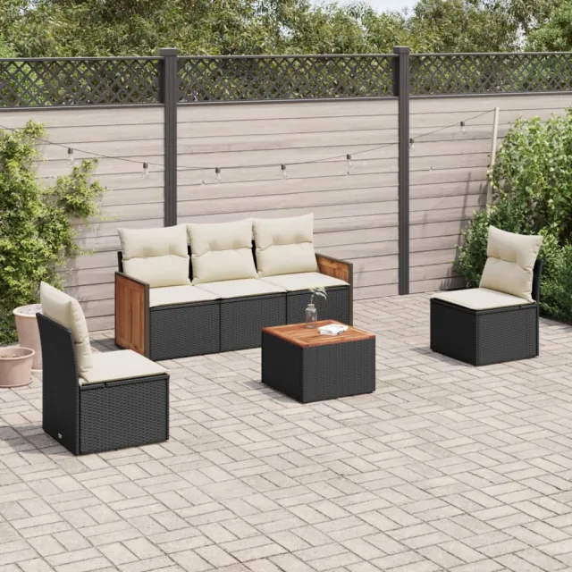 vidaXL 6-delige Loungeset met kussens poly rattan zwart, foto 2