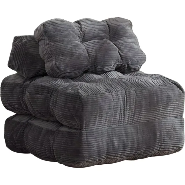 Happiq Slaapbank 1 Persoons - Opklapbare Slaapstoel met Kussen - Donkergrijs Dark Grey