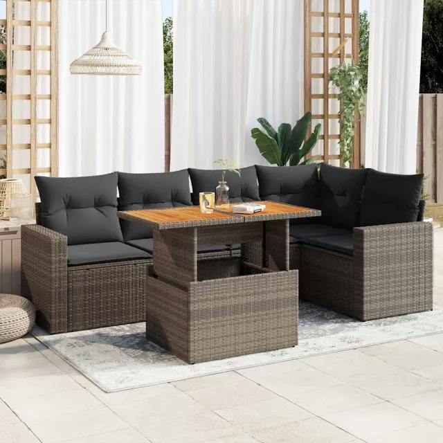 vidaXL 6-delige Loungeset met kussens poly rattan grijs, foto 2