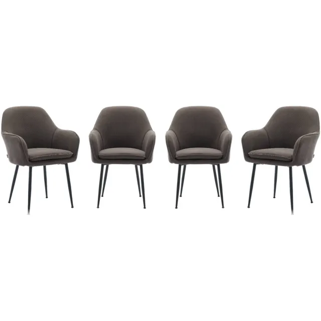 sweeek Set van 4 stoelen in corduroy met matzwarte metalen poten, l 57 x d 59 x h 84,5 Donkergrijs