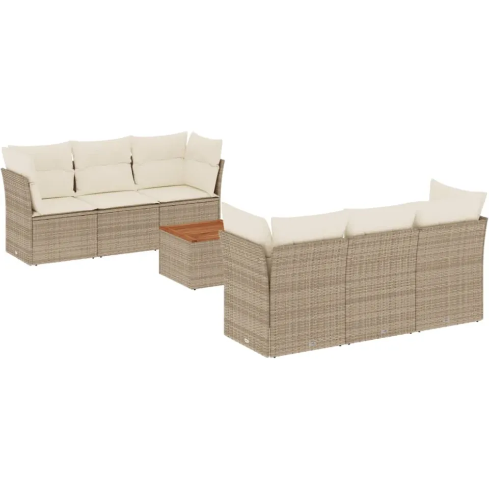 vidaXL 7-delige Loungeset met kussens poly rattan beige, foto 3