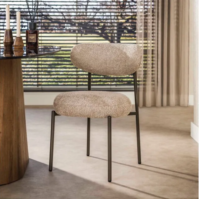 Meubelplaats Eetkamerstoel Aiko Japandi - Tissee cargo zandkleur - 52x57x81 cm - eetkamerstoelen set van 2
