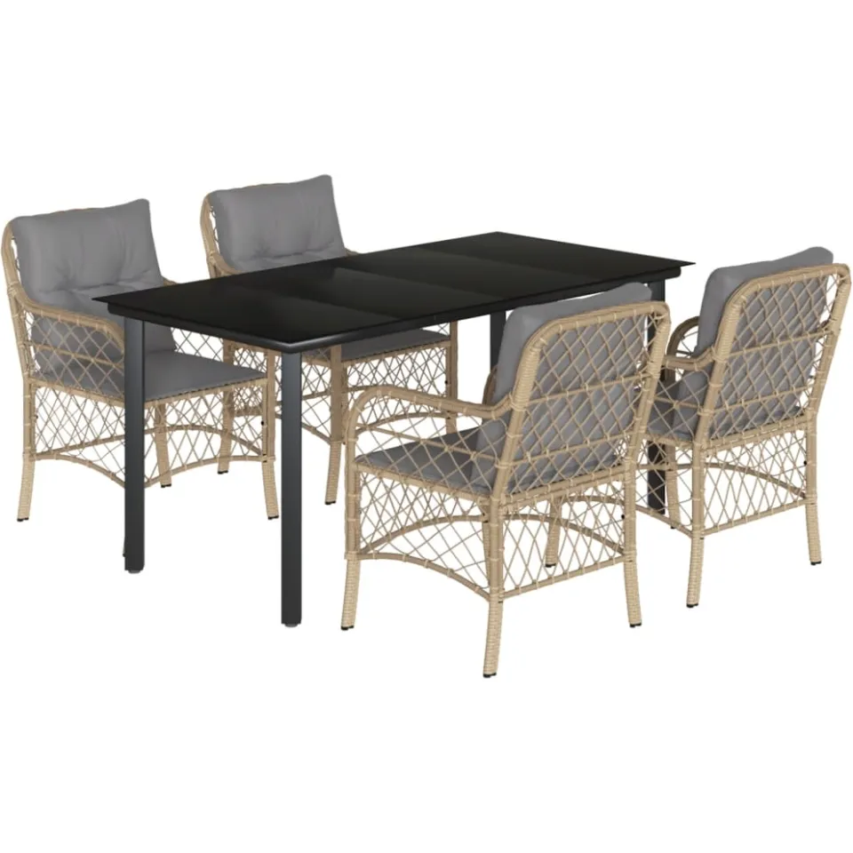 vidaXL 5-delige Tuinset met kussens poly rattan gemengd beige, foto 3