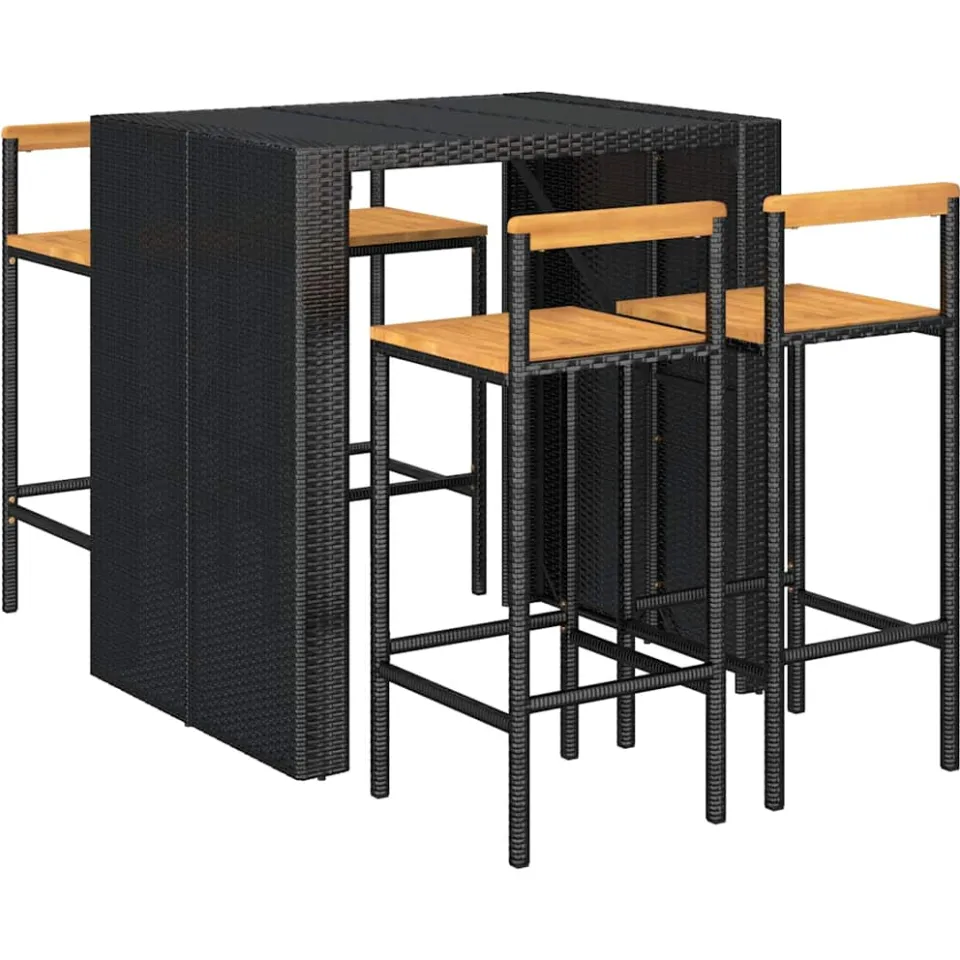 vidaXL 5-delige Tuinbarset poly rattan en massief acaciahout zwart