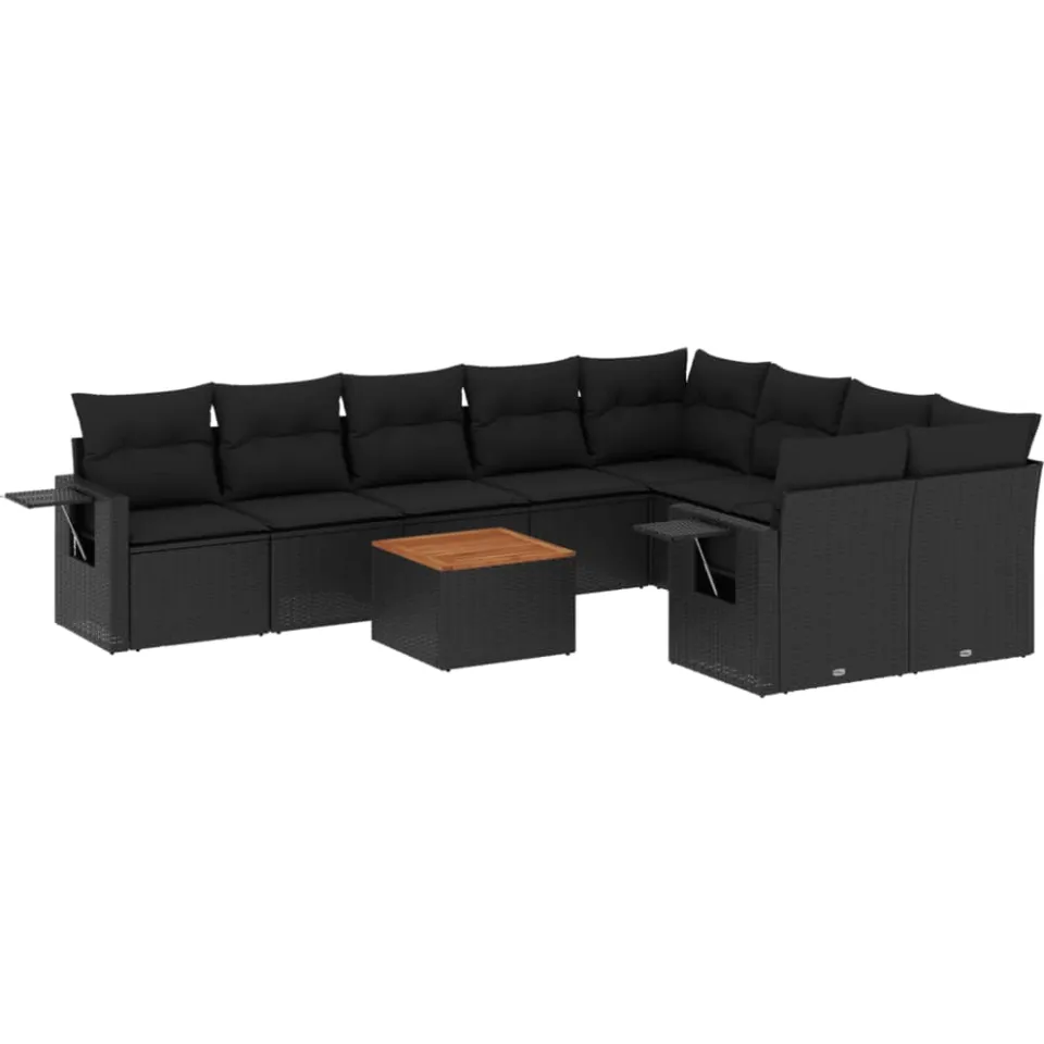 vidaXL 10-delige Loungeset met kussens poly rattan zwart, foto 3