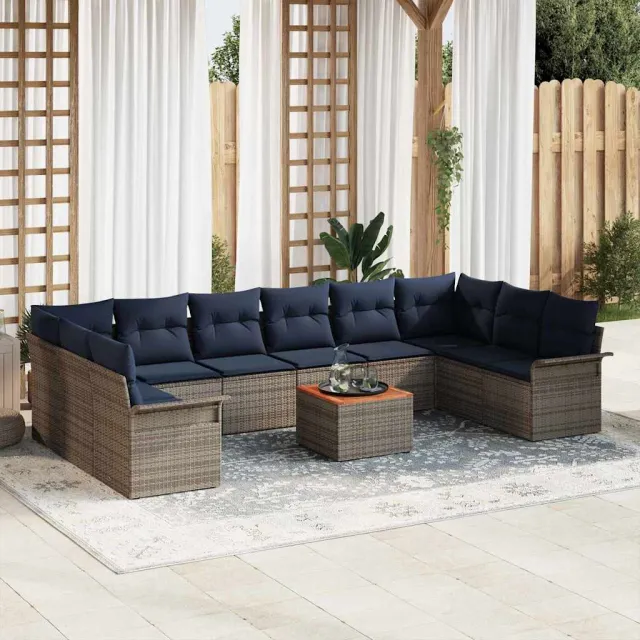 vidaXL Tuinbankenset 11 st Grijs poly rattan, foto 2
