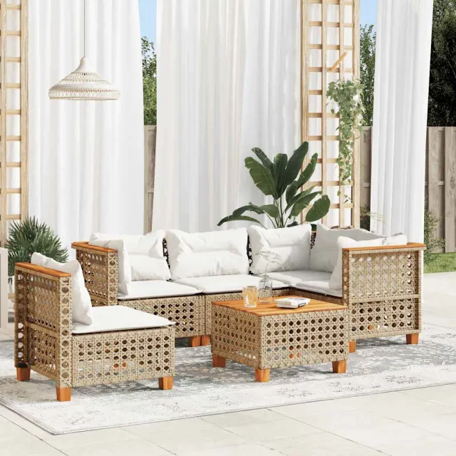 vidaXL 6-delige Loungeset met kussens poly rattan beige, foto 2