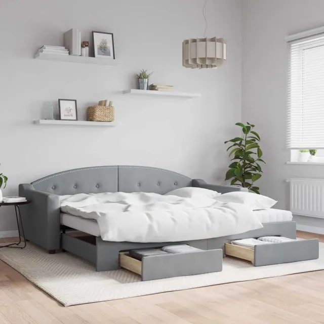 vidaXL Slaapbank met onderschuifbed en lades 90x200 cm stof lichtgrijs grijs