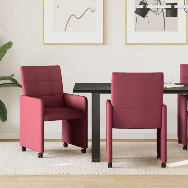 vidaXL Eetkamerstoelen met Wieltjes 2 st Stof Wijnrood 57 x 66 x 94 cm, foto 2