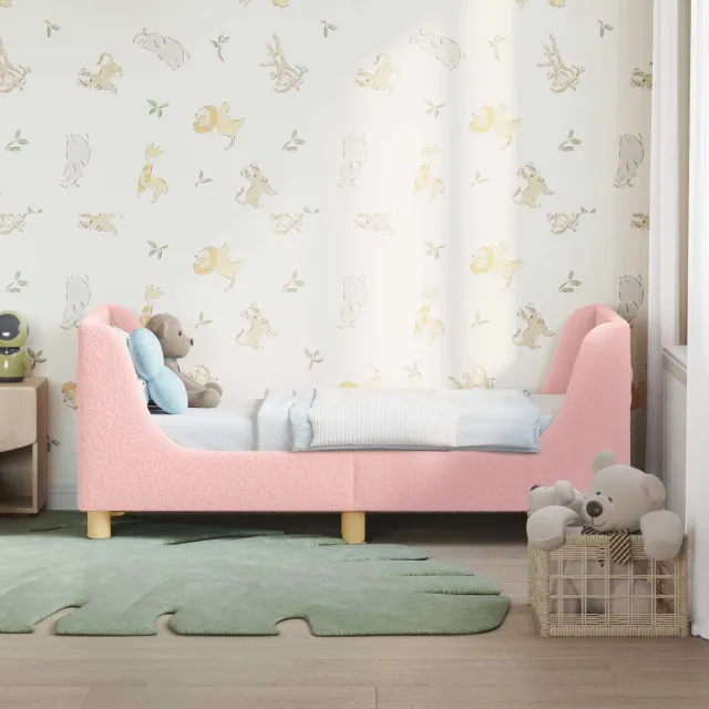 vidaXL Peuterbedframe met hoofdbord Roze 70 x 140 cm Bouclé