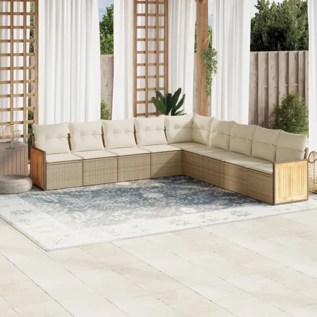 vidaXL 9-delige Loungeset met kussens poly rattan beige, foto 2