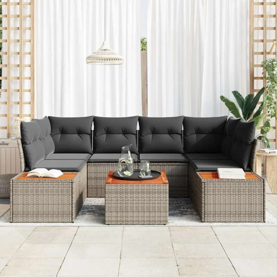 vidaXL Tuin Sofa Set 7 st Grijs Poly riet