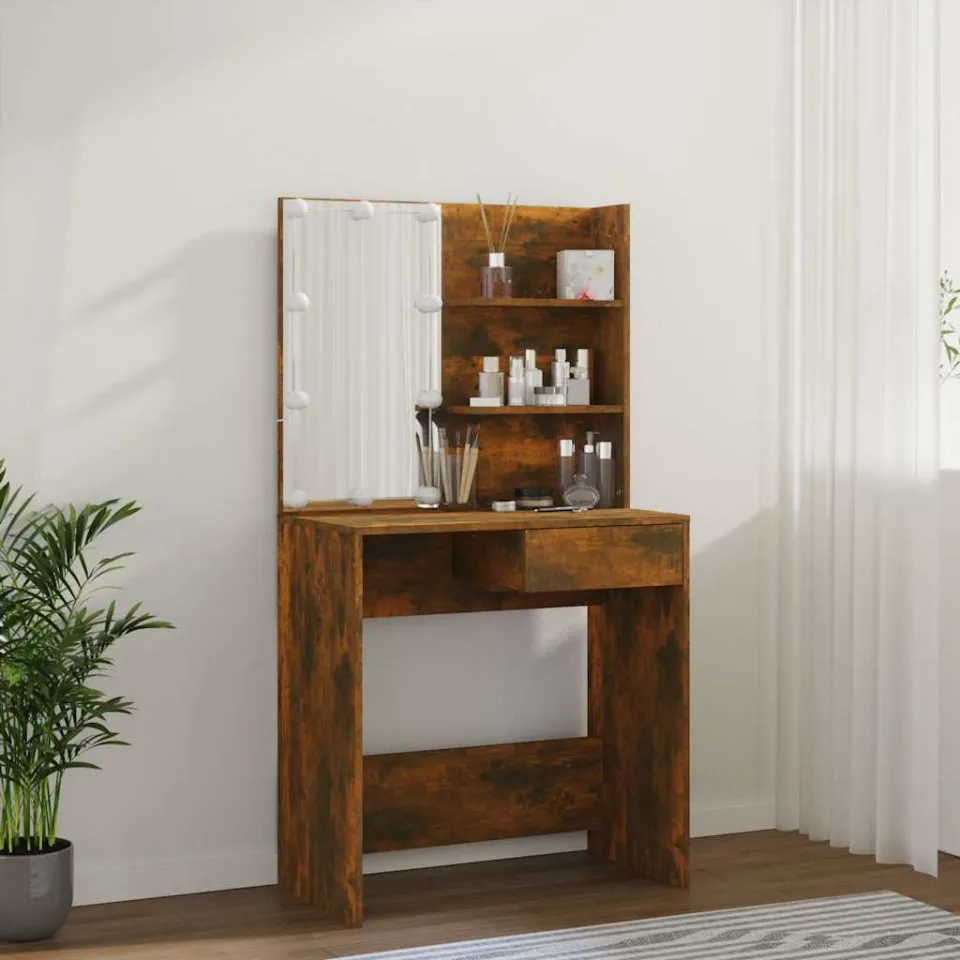 vidaXL Kaptafel met LED-verlichting 74,5x40x141 cm gerookt eikenkleur, foto 3