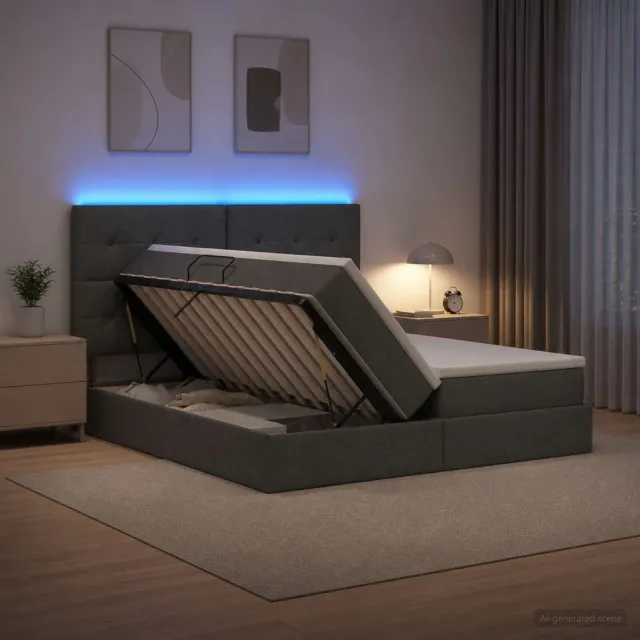 vidaXL LED Opslagbed met Matras Donkergrijs 200 x 200 cm Stof