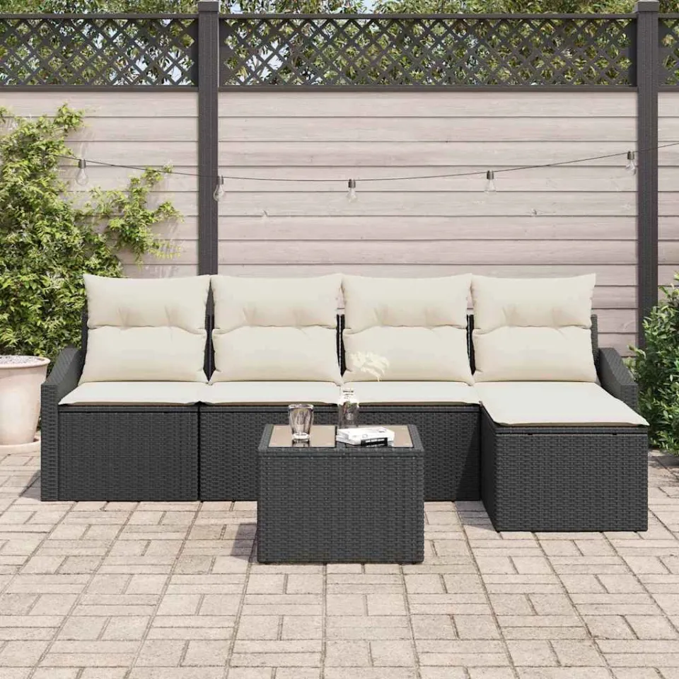 vidaXL Bankstel 5 st Bruin en Crème poly rattan, foto 3