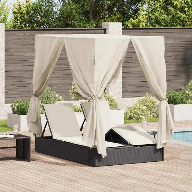 vidaXL Dubbele ligbed Warmwit poly rattan Zwart