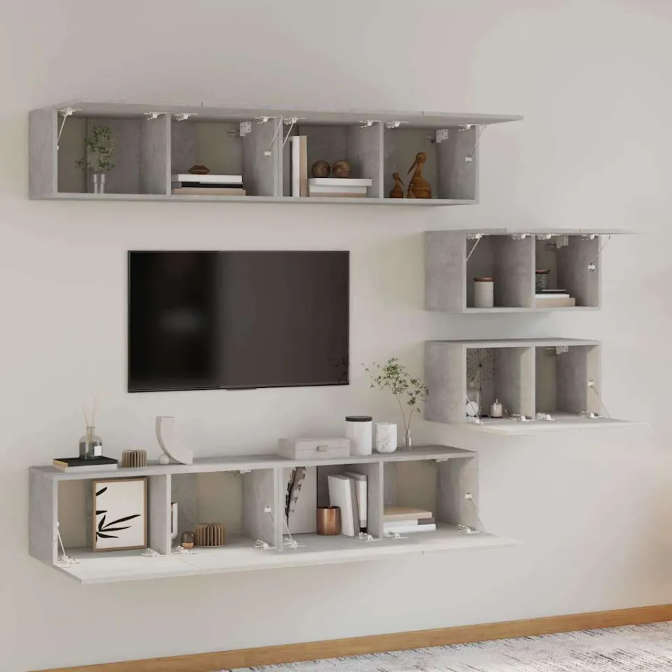 vidaXL 6-delige Tv-meubelset bewerkt hout betongrijs grijs, foto 3