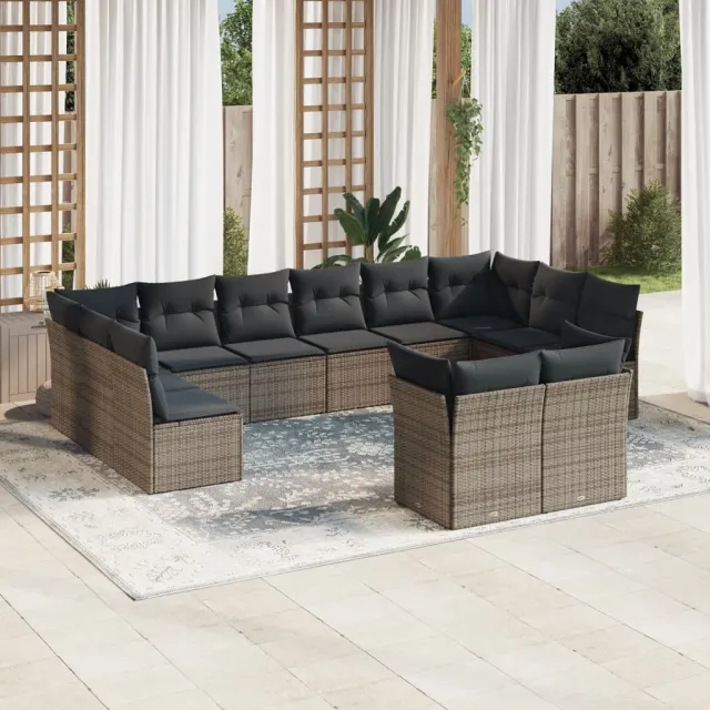 vidaXL 12-delige Loungeset met kussens poly rattan grijs, foto 2