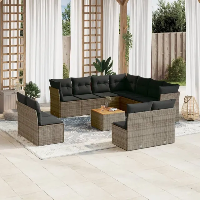 vidaXL 12-delige Loungeset met kussens poly rattan grijs, foto 2