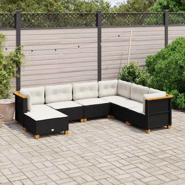 vidaXL 7-delige Loungeset met kussens poly rattan zwart, foto 2