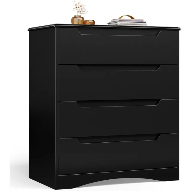 Xbro Ladekast met 4 Ruime Laden – Commode met Uitgesneden Handgrepen en Kantelbeveiliging – Voor Slaapkamer, Woonkamer of Kantoor – Zwart – 80 x 40 x 40 cm