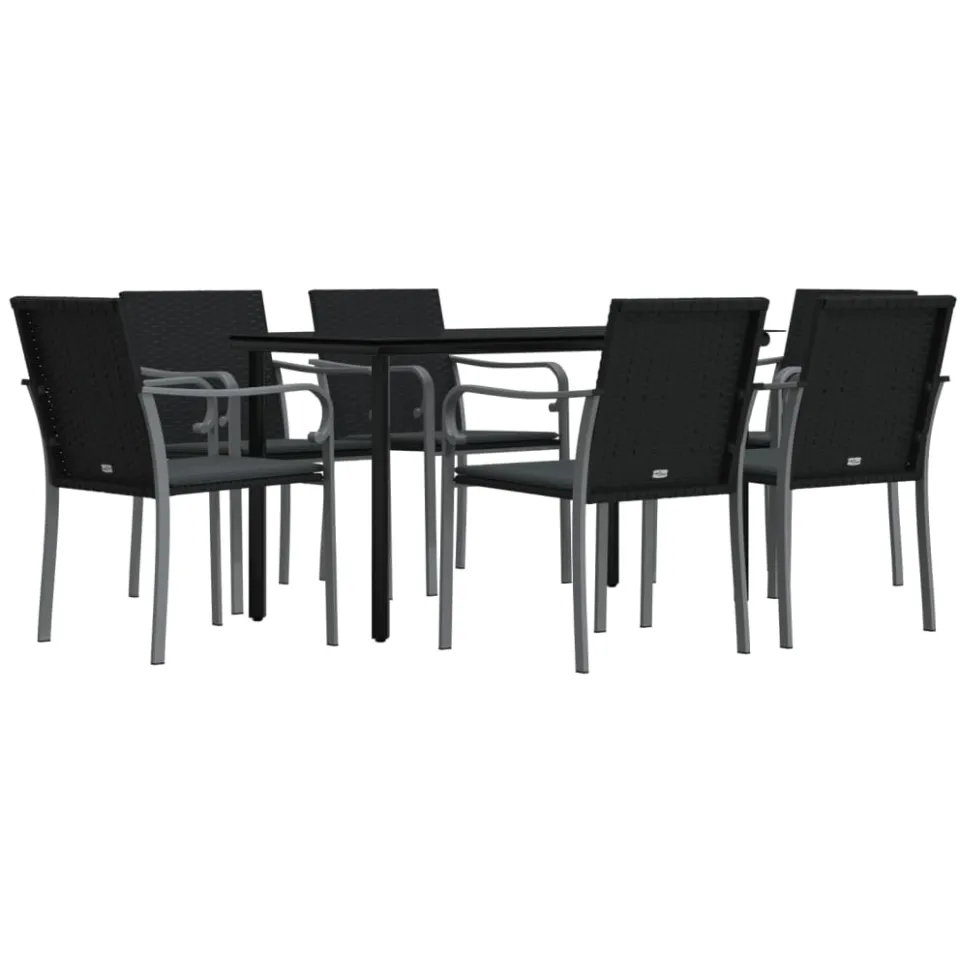 vidaXL 7-delige Tuinset met kussens poly rattan en staal Zwart