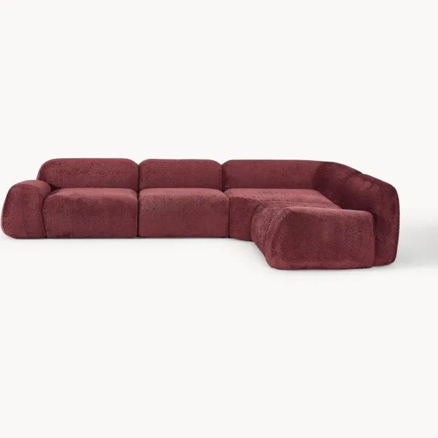 Westwing Collection Modulaire hoekbank Wolke (4-zits) van teddy-bouclé Wijnrood