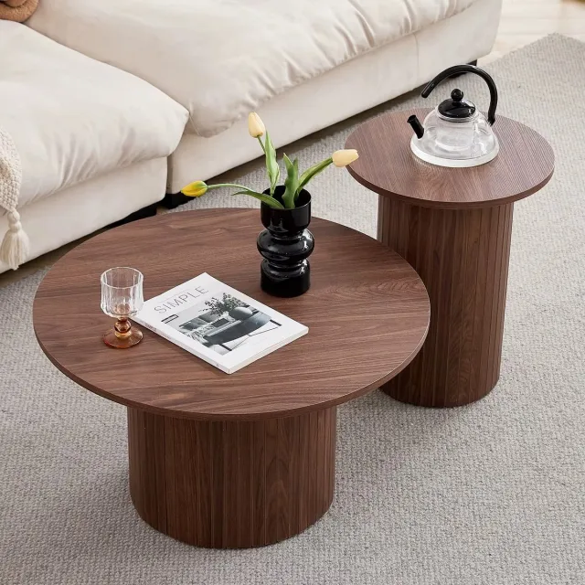 CreateEcom ronde salontafels - set van 2 - Scandinavische stijl - Japandi - bijzettafel - veelzijdige tafel- hout - bruin
