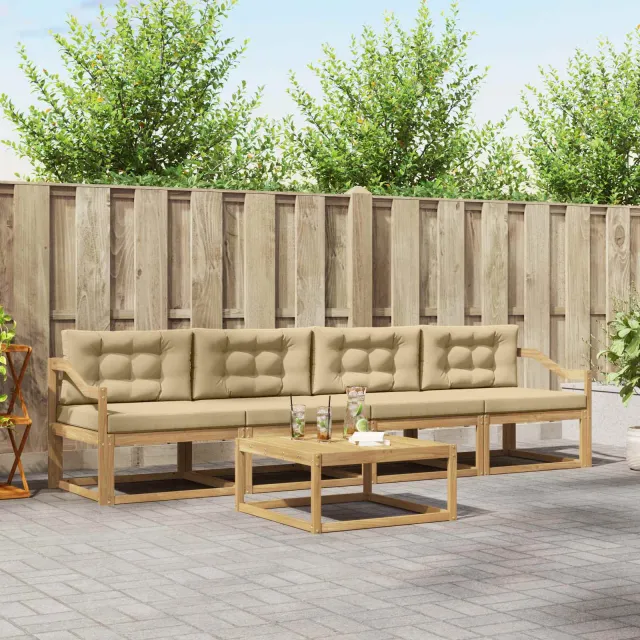 vidaXL Buiten bankenset 4 st 4-zits Wit en Beige Bruin